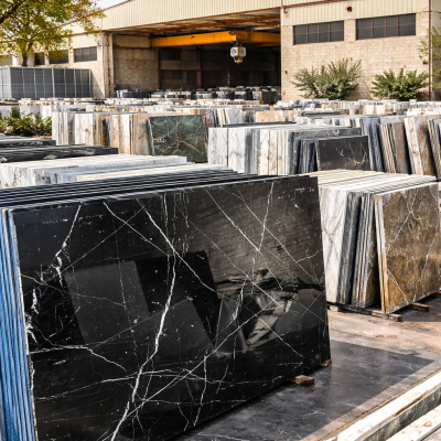 Marble slabs in a factory yard Marble slabs in a factory yard